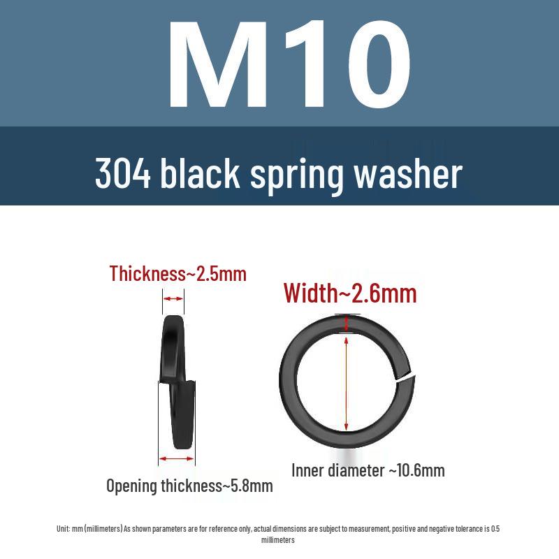 Yigu 304 Stainless Steel Black Spring Washer - Thickened Split Design for Shock Absorption
