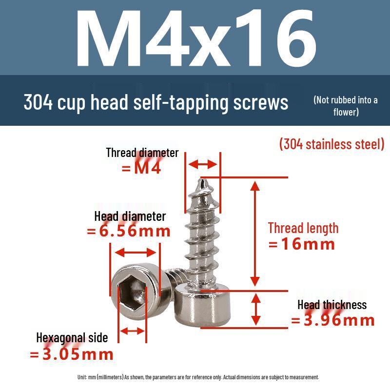 304 Pan Head Self-Tapping Coarse Thread Screw M1.7-M6 with Hex Socket