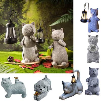 IP44 Waterproof Garden Cat Figurine UV Resistant Auto On/Off Solar Lantern Resin Material Solar Lights Yard Art Decor Villa Lawn