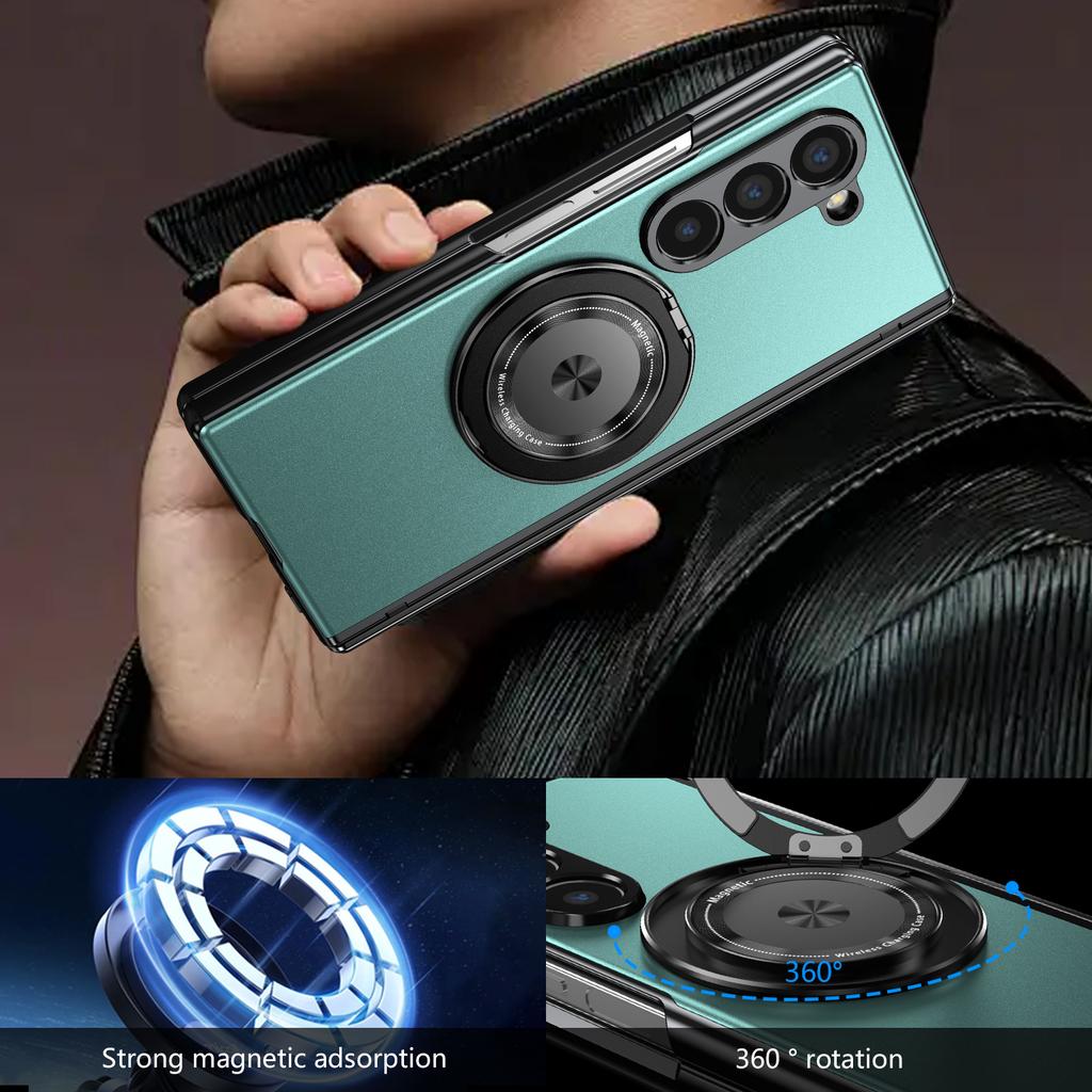 Aluminum Alloy Plate PC Back Cover Z Fold 7 Phone Case with 360° Rotatable Magnet Metal Bracket for Galaxy Z Fold 7/6/5/4