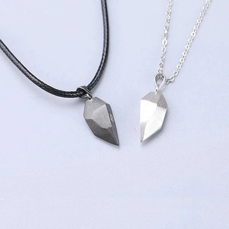 Love Magnet Magnet Couple Necklace Peach Heart Magnet Couple Necklace A Pair Of Heart-shaped Pendant Collarbone Chains Necklaces