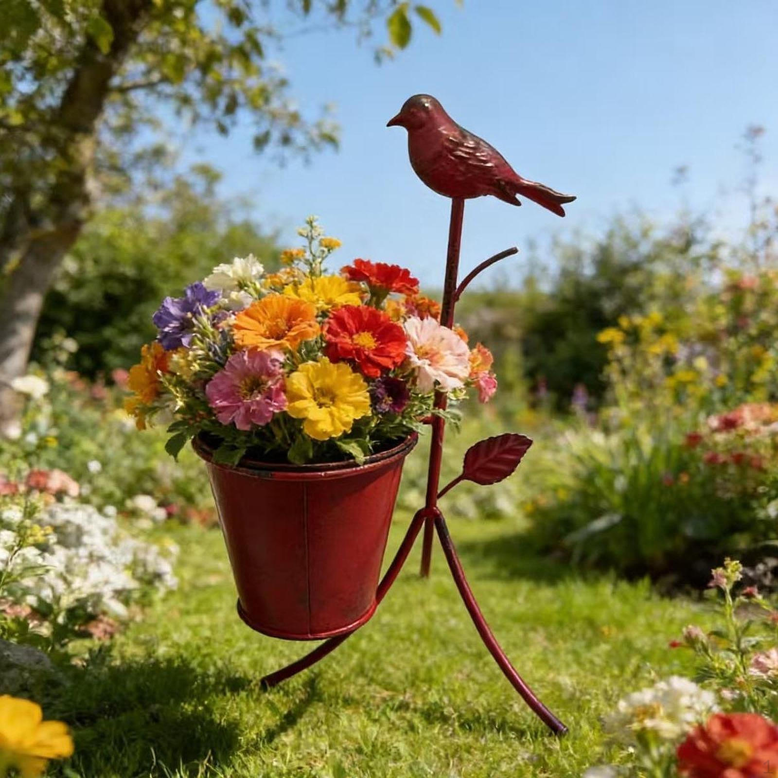 

Metal Planter Stand Plant Bucket Ornament,Rustic,Sturdy,Creative Flower Pot Holder Decorative for