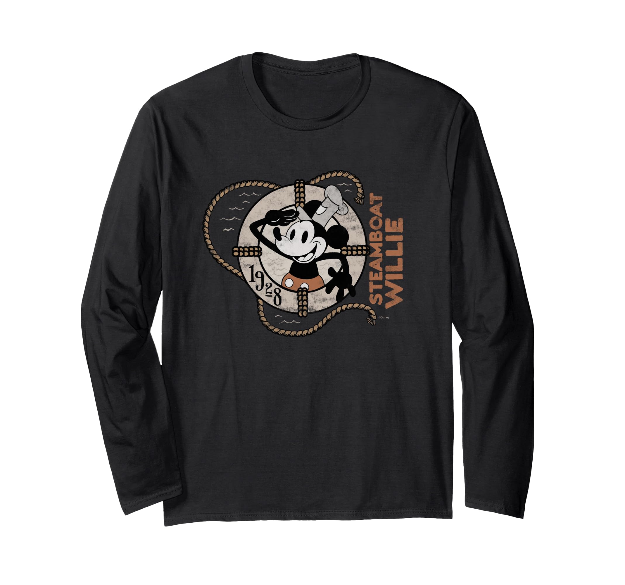Disney 100 Mickey Mouse Steamboat Willie Antique Style Long-Sleeve T-Shirt D100