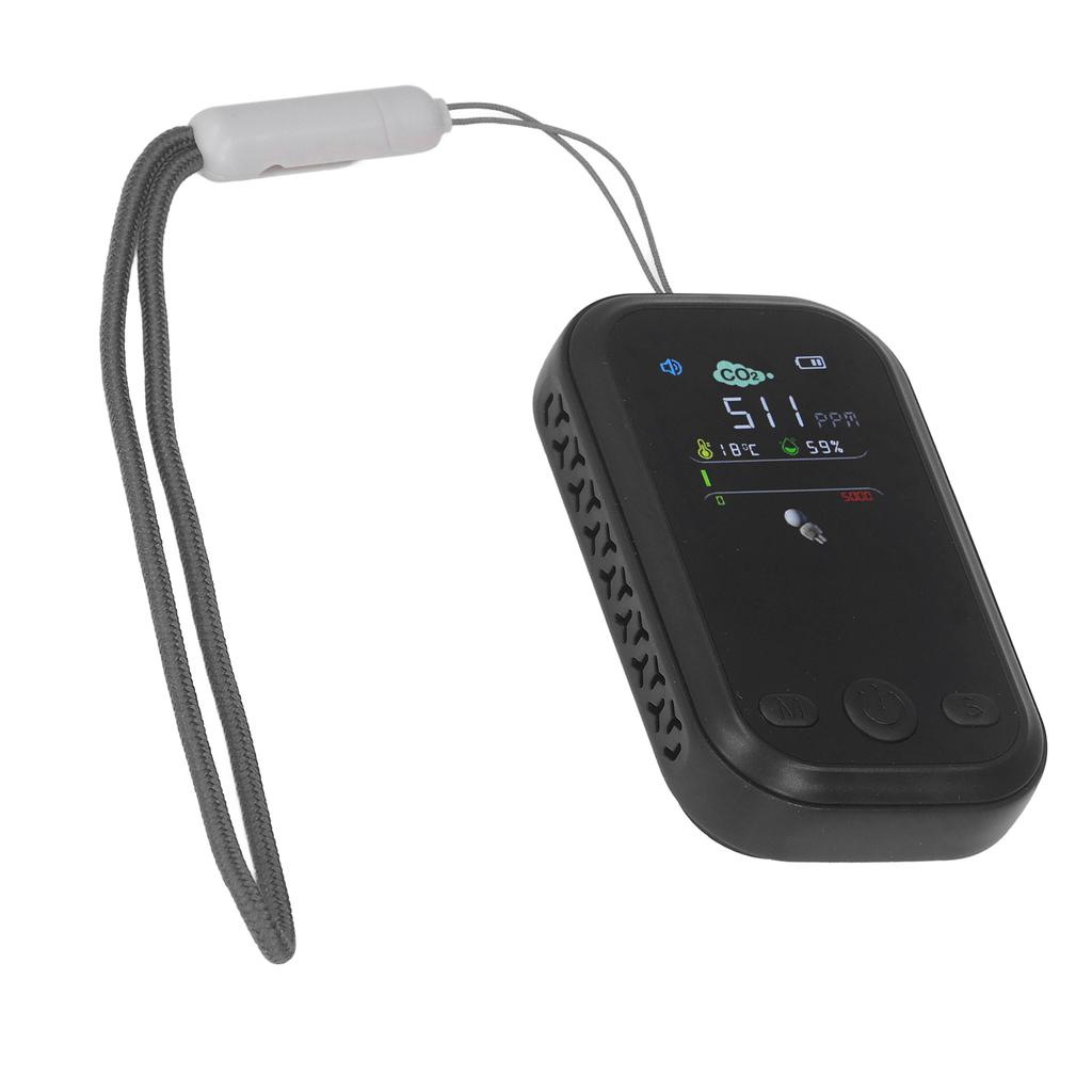 CO2 Detector NDIR Sensing Type C Charging Temperature Humidity Tester Portable Air Quality Monitor Black