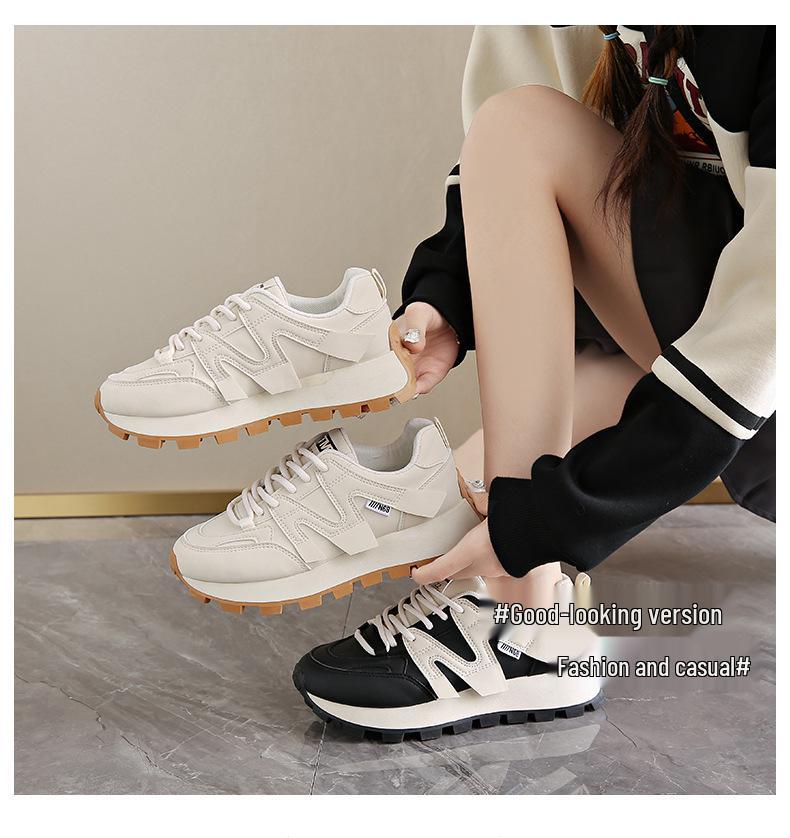 2025 Spring Women's Breathable White Korean Style Sneakers - Thick Sole Versatile Sports Casual Running Shoes