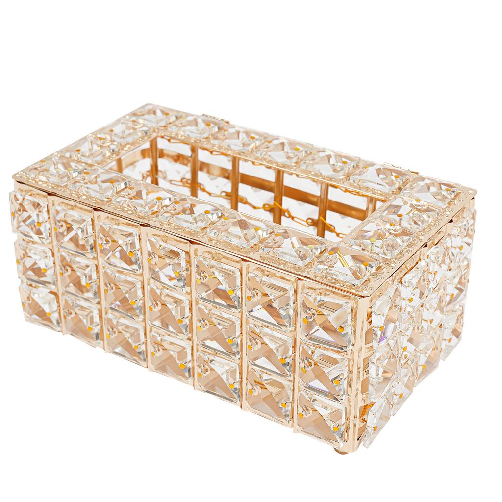 Tabletop Crystal Tissue Box 205*12*95cm Paper Box Gold Crystal Napkin Holder for Bathroom Restaurant Dining Room Bedroom