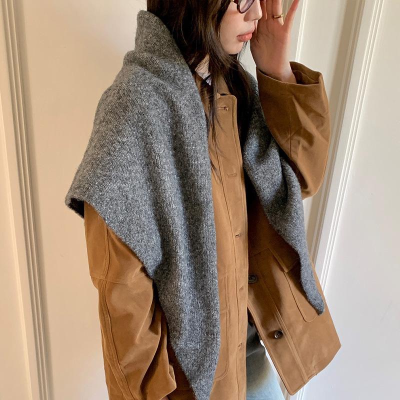 1Pc Triangular Scarf Warm Solid Color Soft Shawl Versatile Knit