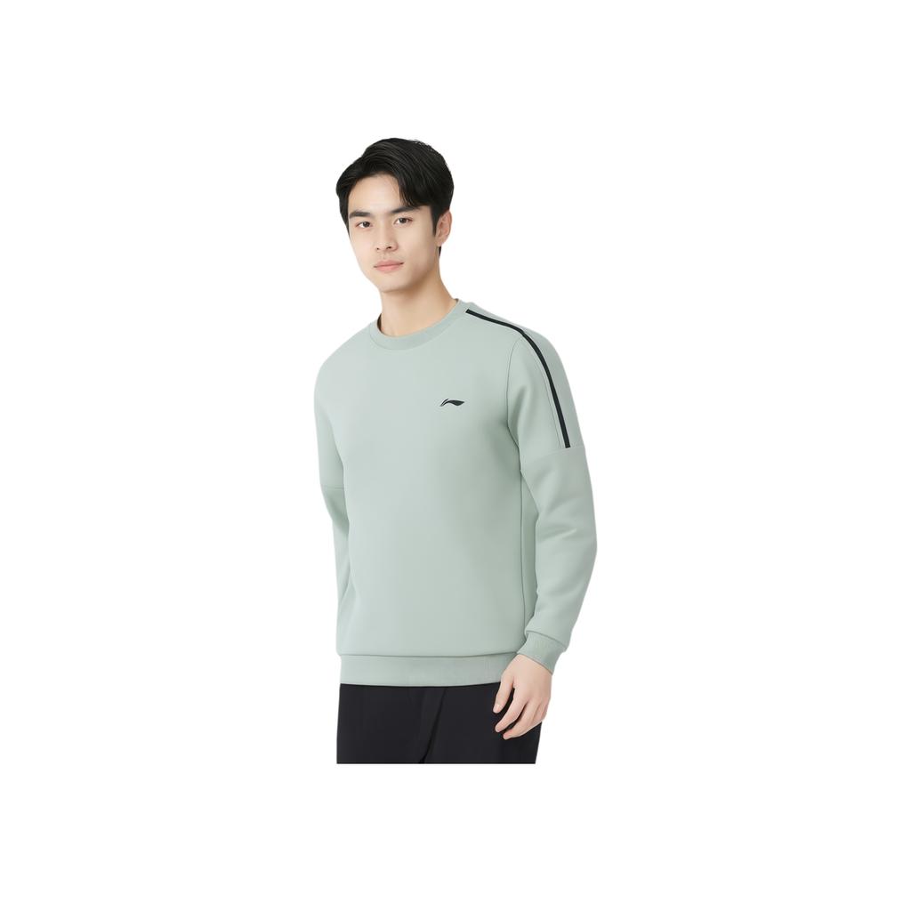 Li Ning Fitness Series Logo Splicing Round Neck Long Sleeve Knitted Sports Sweatshirt Men Sweatshirt Water-Gray-Green AWDU915-3