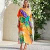2024 European-American Rayon V-neck Beach Cover-up Robe