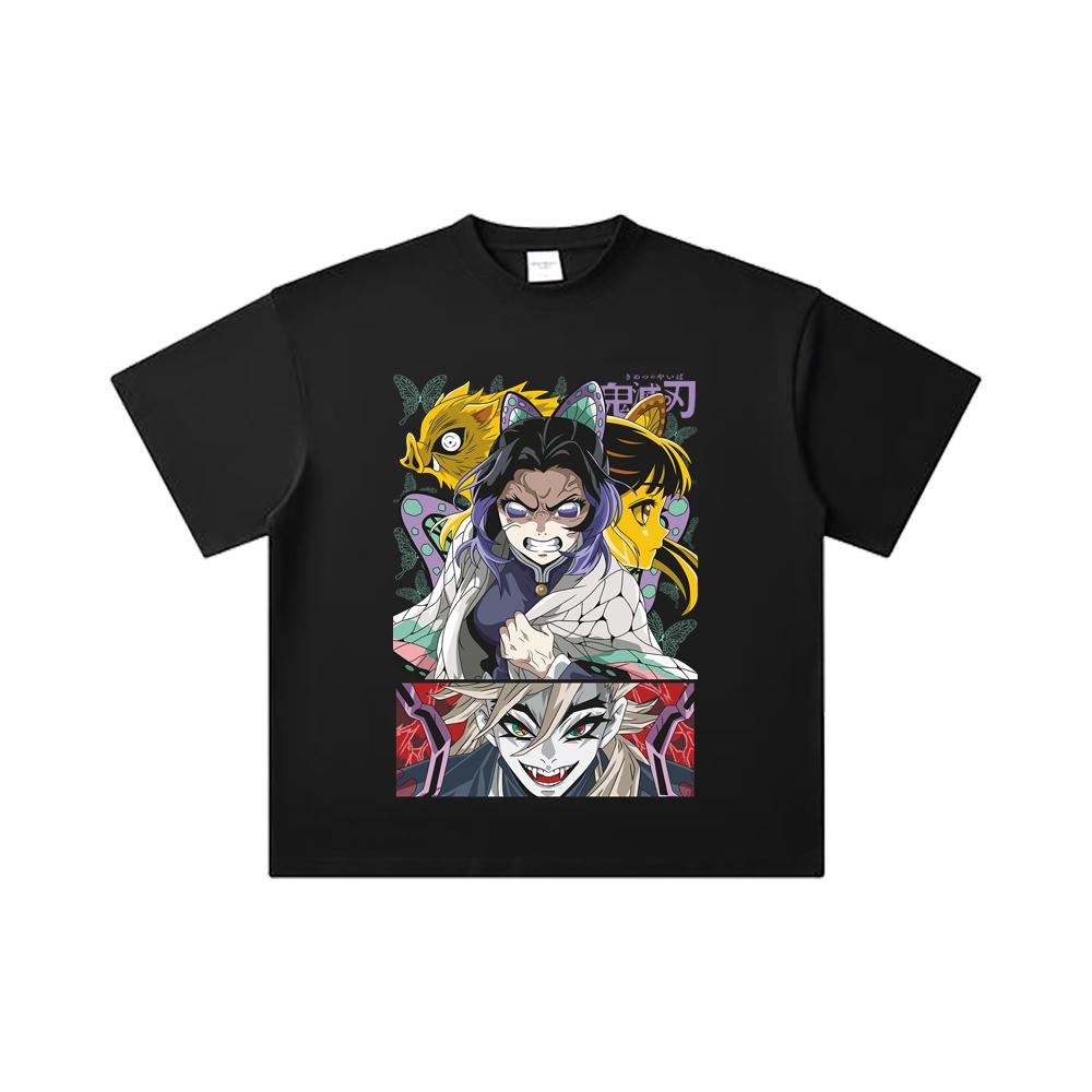 260 GSM Double Yarn 32 Count 100% Cotton Demon Slayer V119 Shinobu Print Unisex Heavy Cotton T Shirt