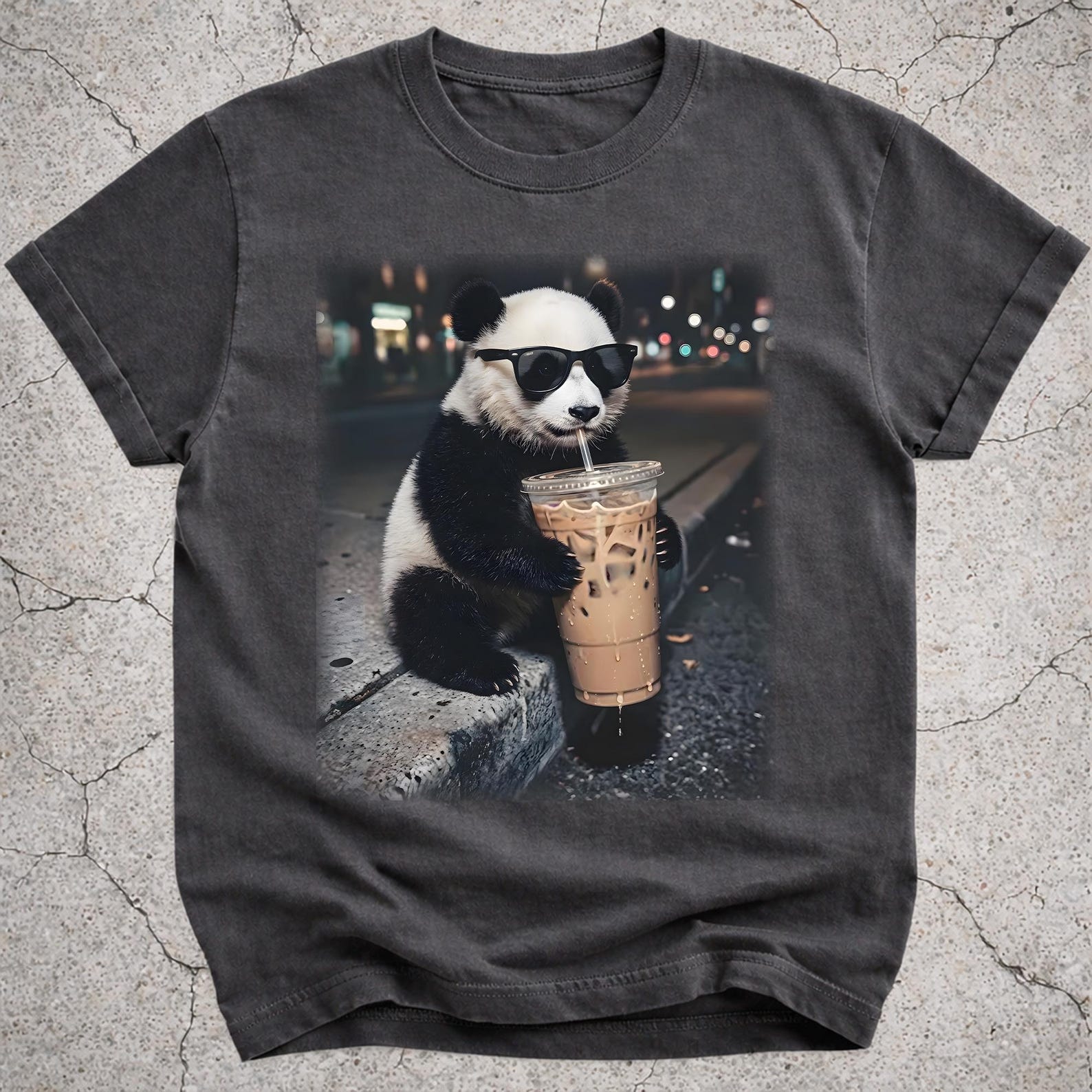 Funny Panda Drinking Iced Coffee Shirt, Animal Meme Tee, Coffee Lover Gift 3XL