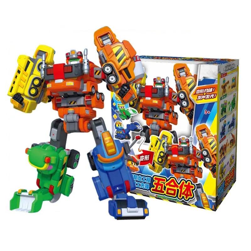5 IN 1 Gogo Dino Explorer Deformation Robot Car Toy Action Figures Transformation Engineering Car Dinosaur Toys for Child Gift