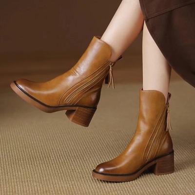 Fashion Autumn New Women's Boots Fashion High Heel Leather Boots Retro Zipper Ankle Boots for Women Platform High Heel Boot Botas Mujer