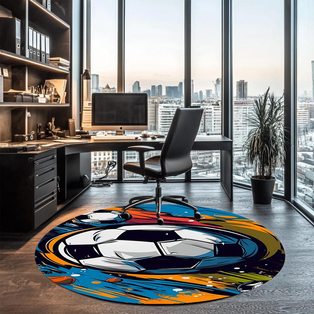 Soccer Printed Round Rug Carpet Chair Rug Area Rug Entryway Doormats,for Office Chair Living Room Bedroom Kitchen Room.