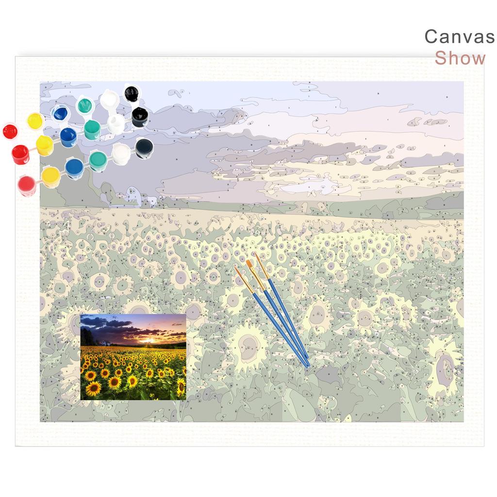 RUOPOTY Picture By Numbers Sunflower Flower Wall Art Unique Gift HandPainted Paint By Number Butterfly Decoration