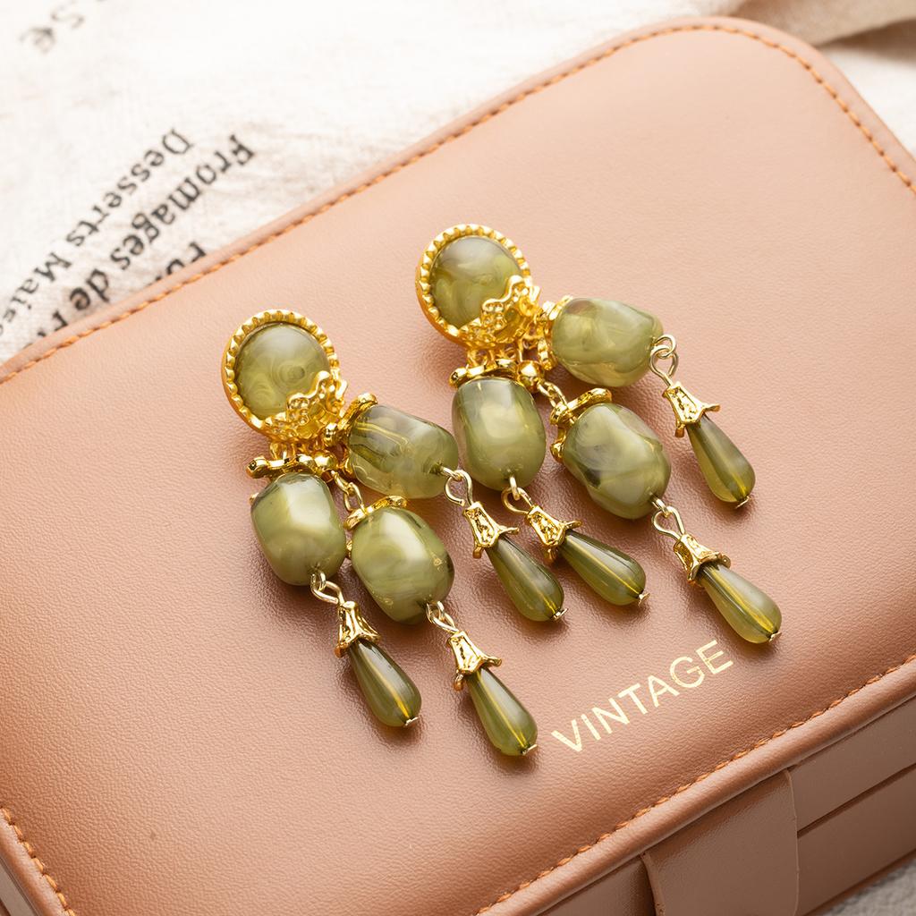 Silbernadel mittelalterlich vintage grün gefranst Ohrringe Hofstil High-End Ohrstecker modisch einzigartig übertrieben Ohrringe