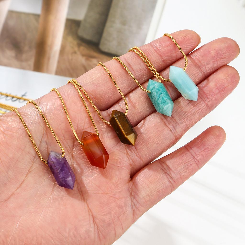 Natural Crystal Pendant, Amethyst, Lapis Lazuli, Necklace, Double Pointed Pillar, Jewelry