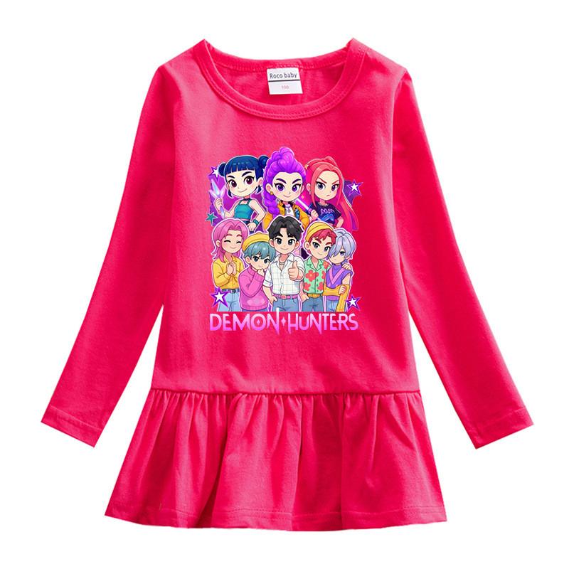 Multi-color Girls Kpop Rumi Zoey Mira Hunters Print Pleat Mesh Dress