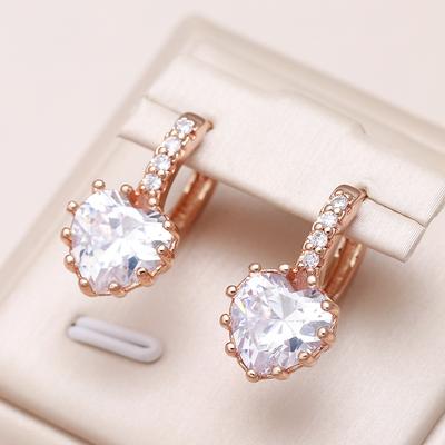 New Heart Natural Zircon Dangle Earrings  Rose Gold Color Women Earrings Romantic Wedding Fashion Party Jewelry
