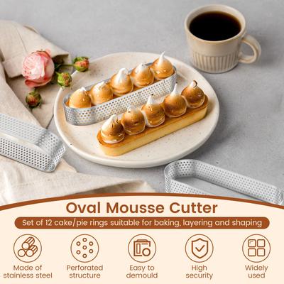 12 pezzi anello per torta/pancake in acciaio inossidabile stampo per torta ovale/circolare stampo per crostata forato stampo da forno professionale per cucina