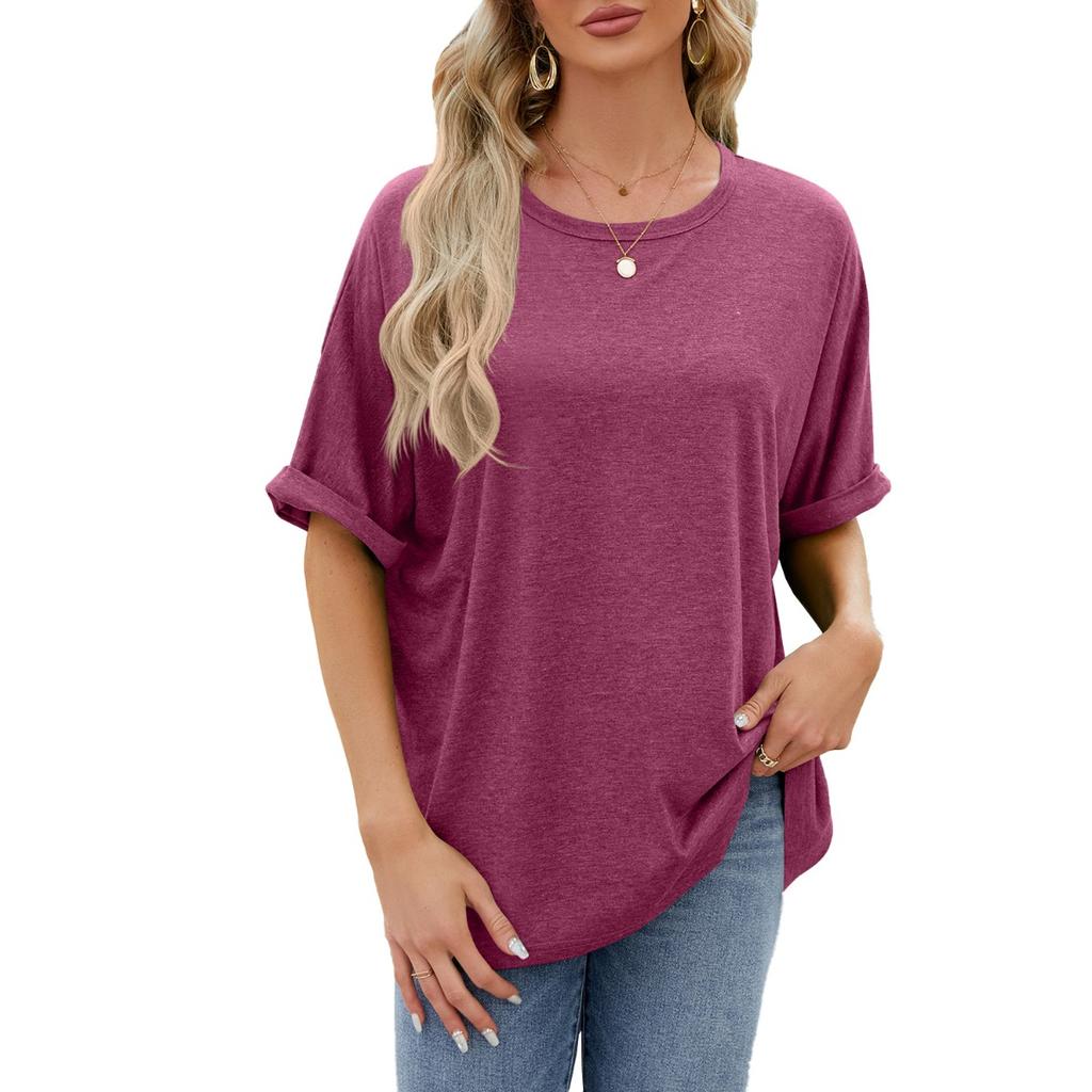 Spring Summer New Women's Solid Color Crew Neck Loose Short Sleeve T-shirt Top