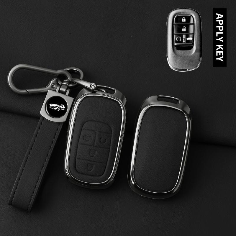 Zinc Alloy Leather Car Key Case For Honda 2022 2023 2024 Accord Civic HR-V CR-V Pilot Sport SI EX EX-L Keychain Accessories