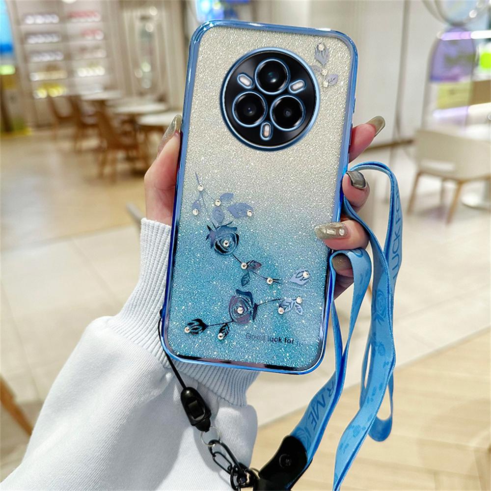 KADEM For Realme 14 Pro 5G Case Flower Pattern TPU Gradient Phone Cover with Lanyards