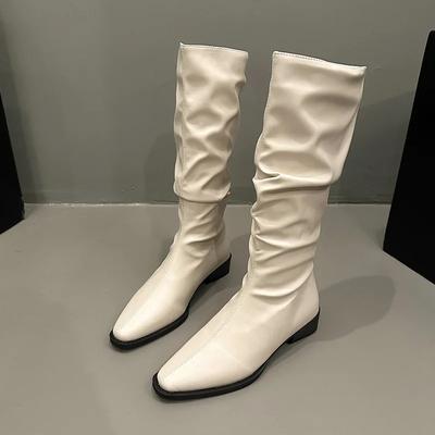 Fashion Women Knee High Boots Autumn Winter Knight Boots Fashion Female Slip-on Folds Low Heel Pointed Toe Long Boots Botas Mujer 2025