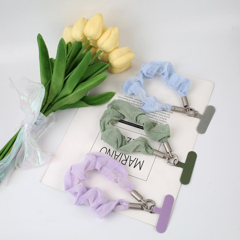 Korean Mesh Scrunchies Phone Lanyard Universal Anti-Lost Sweet Color Design Wrist Strap for Girls Sweet Style Matching Daily Use