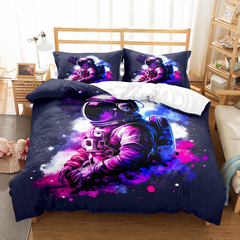 Kosmiczny Surfing Król Królowa Poszwa na Kołdrę Ruch Astronauty Zestaw Pościeli Motyw Sportowy Poszwa na Kołdrę Wszechświat Poliestrowa Poszwa na Kołdrę