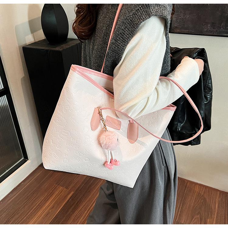 Textured Faux Leather Tote Bag for Women, Spacious Handheld Shoulder Handbag, Stylish Commute Work Bag with Zipper Closure KTB