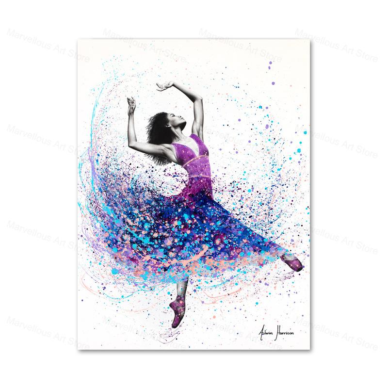 Beautiful Ballet Dancer Canvas Poster Prints Abstract Butterfly Flower Watercolor Canvas Painting Wall Art Pictures Home Decor