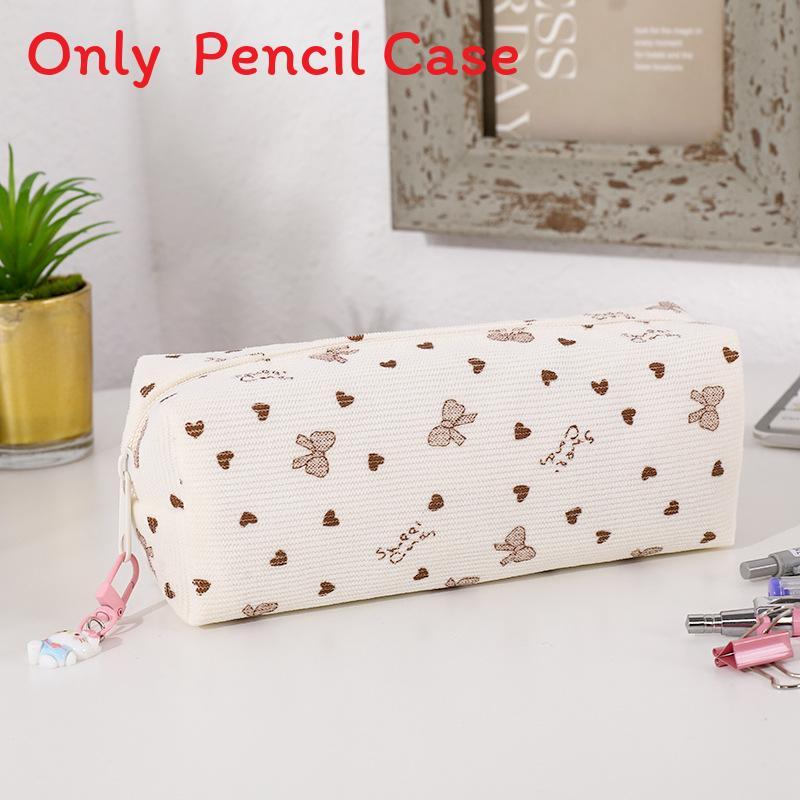 Casual Corduroy Cartoon Student Pen Case With Large Capacity For School And Office Use