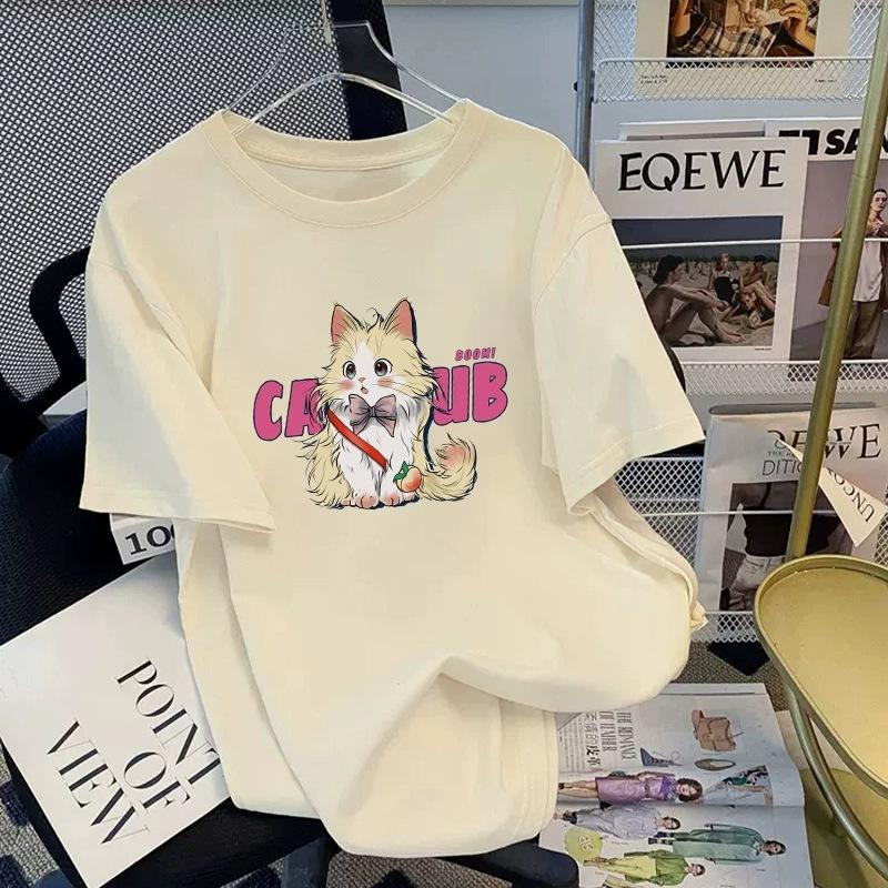 Tricou cu mânecă scurtă din bumbac pur, alb, pentru femei, de vară, nou, de dimensiuni mari, design lejer, imprimat, subțire, cu mânecă jumătate