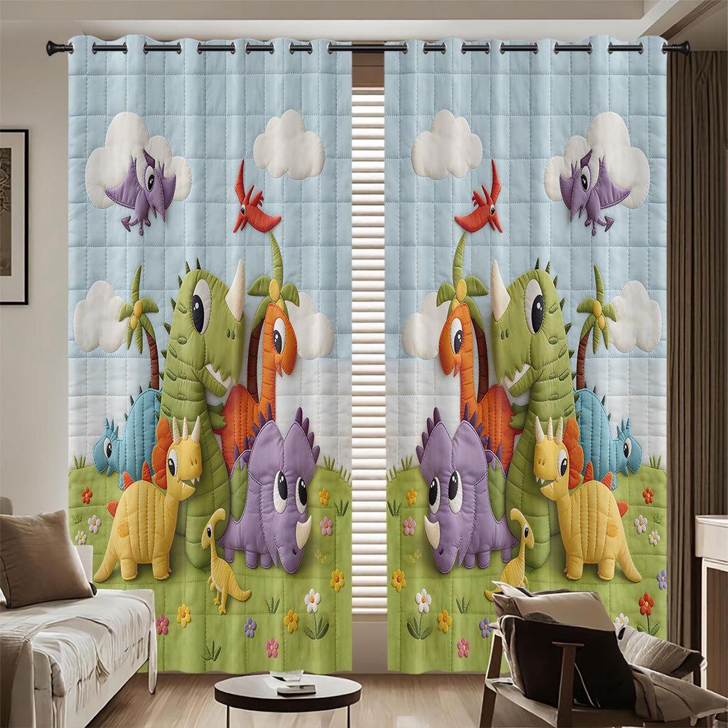 Cartoon Dinosaurier Verdunkelungsvorhänge für Kinderzimmer - Hohe Dichte Schwarzes Seiden-Schichtgewebe
