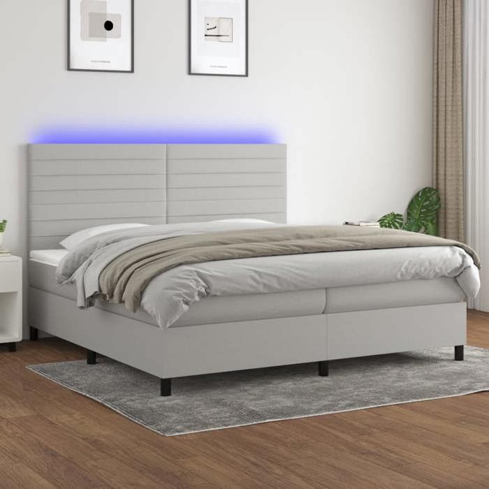 VidaXL Sommier à Lattes de Lit avec Matelas et LED, Lit Rembourré avec Tête de Lit, Lit Double, Lit Adulte de Chambre, 3134981