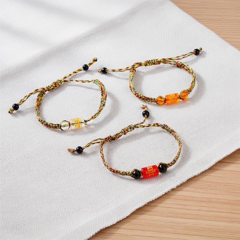 Ethnic Style Woven Bracelet with Six Syllable True Word Beads Handmade Adjustable Jewelry for Mindfulness Gift