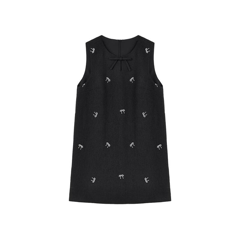 Herbstwasser Dame 2025 Frühling Ärmelloses Stickerei-Kleid mit Schleife