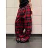 Vintage-inspirierte Color-Block-Karos mit Kordelzug, weites Bein, Damen, Herbst, Freizeit-Hosen