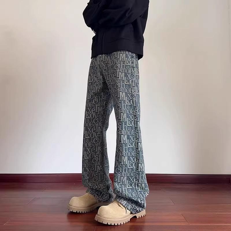 

Новый летний американский уличный тренд, ленивый американский ретро, универсальные джинсы с жаккардовым узором из букв для мужчин, весна-лето 3XL