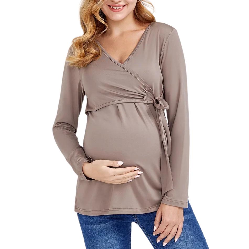 New 2022 V-Neck Long-Sleeve Solid Color Breastfeeding Maternity Wear for Europe and America.