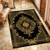 Luxury Black Gold Baroque Print Carpet Plush Flannel Rug Living Room Bedroom Home Decor Area Rug Non Slip Floor Mat
