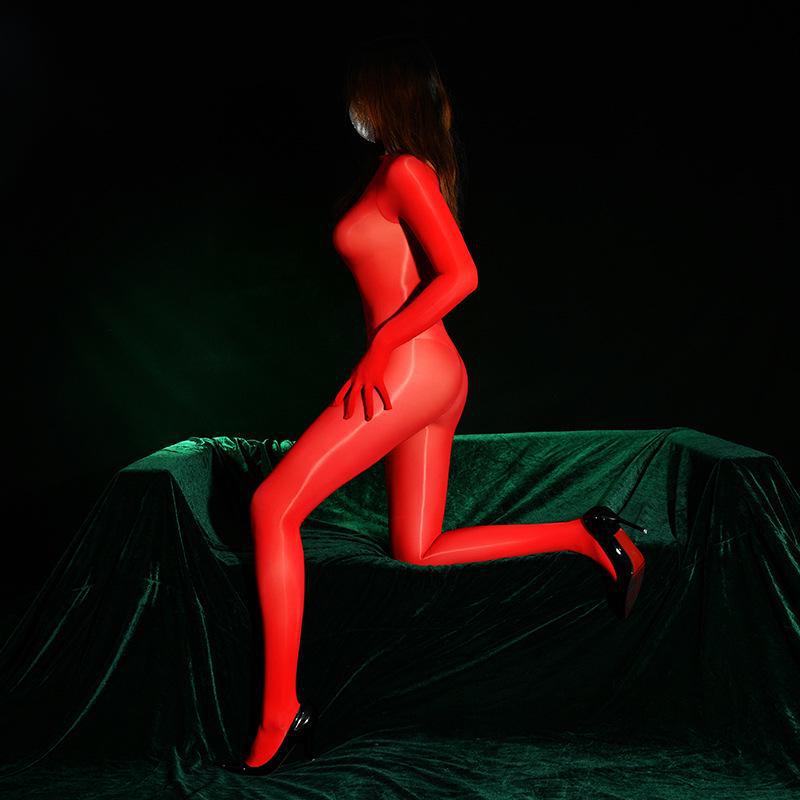 912 Jehla Lesklý Koňský Olej 8D Tenká Těsná Kombinéza s Pěti Prsty se Sexy Otevřeným Rozkrokem Celotělové Punčochy pro Ženy