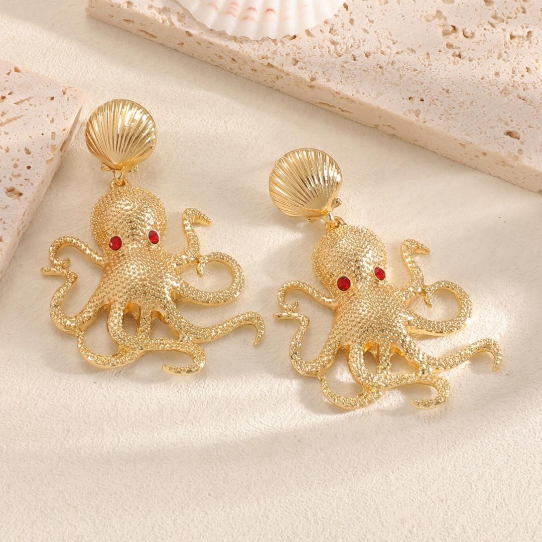 

Модні Сережки-Восьминоги в Морському Стилі Перебільшений Дизайн Святкові Сережки золотий