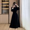 Hepburn Style Velvet Black Slimming Long Dress