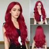 Wine Red Middle Part Wavy Wigs  Realistic Cosplay Costume Wigs For Travel Celebrations Weddings