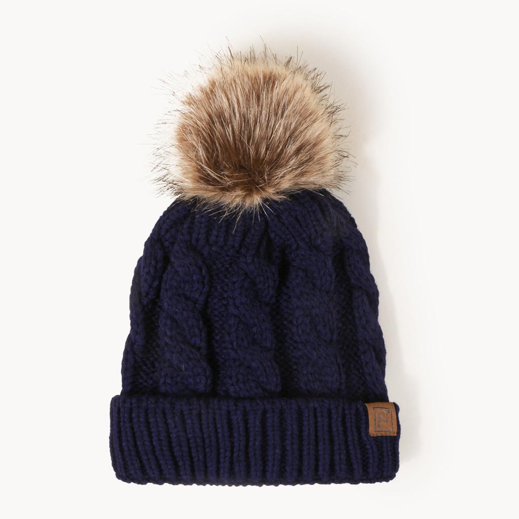 Unisex Acrylic Cable Knit Beanie Hat Winter Warm Pom Pom Cuff Brimmed Ear Cover Cap