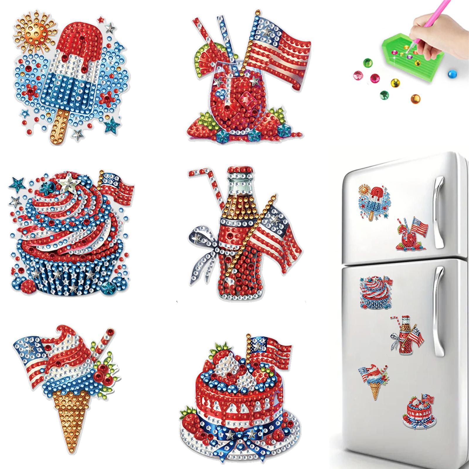 

6pcs Acrylic DIY Independence Day Series Diamond Art Fridge Magnet Kit Diamond Painting Magnets Refrigerator Diamond Art Magnets