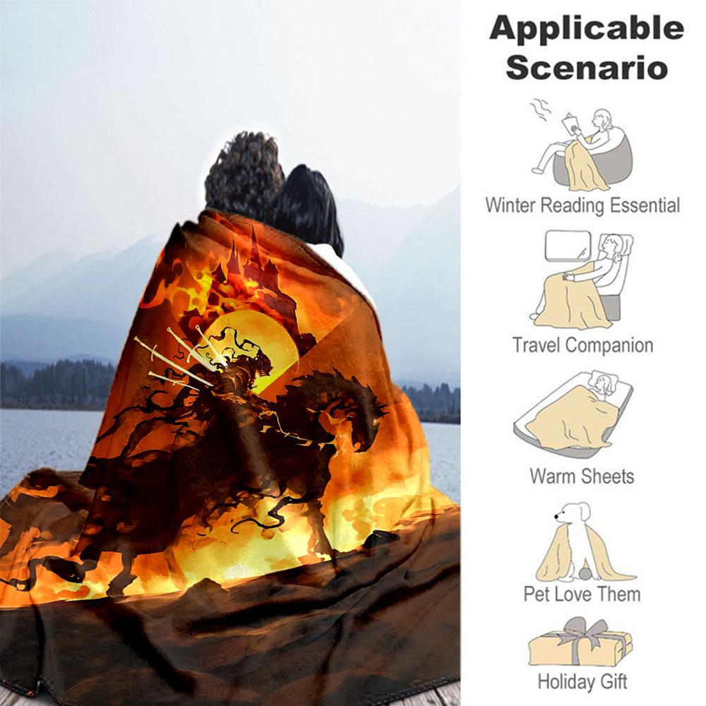1pc Castle Fire Horse - Throw Blanket, Soft, Flannel Blankets, Living Room, All Seasons Use-1021157