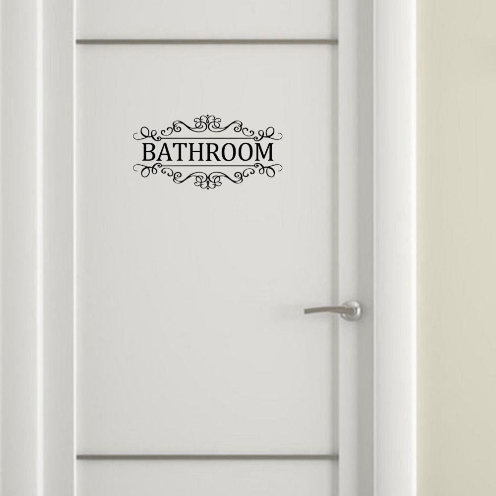 Art Wall Sticker Self-Adhesive Toilet Door Stickers Removable PVC WC Doorway Sign Funny Black Bathroom Wall Sticker Bathroom